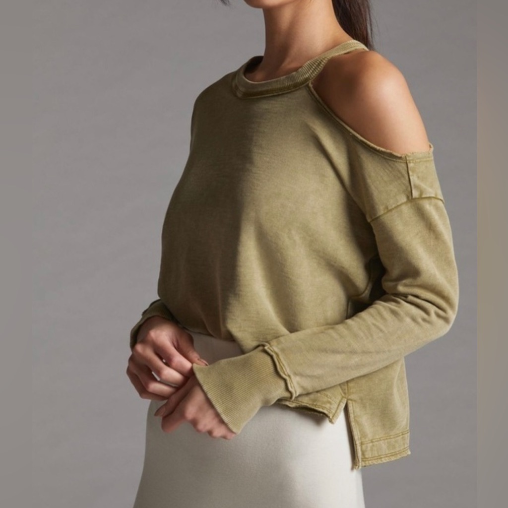 Anthropologie Pilcro Open-Shoulder Pullover Sweatshirt Top In Moss Size Medium
